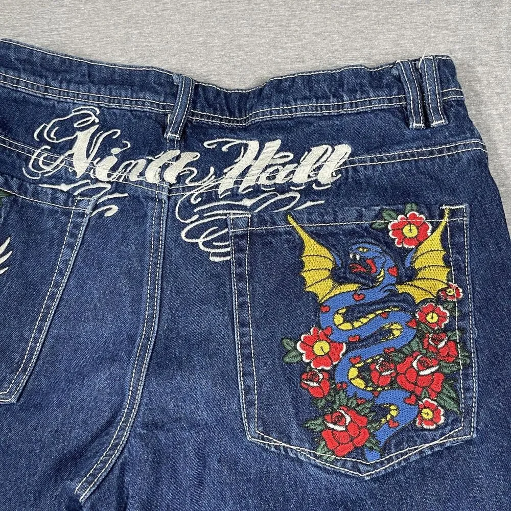 NINTH IDLE HALL Jeans Mens 31x29 Blue Straight Relaxed Embroidered Mid Rise
